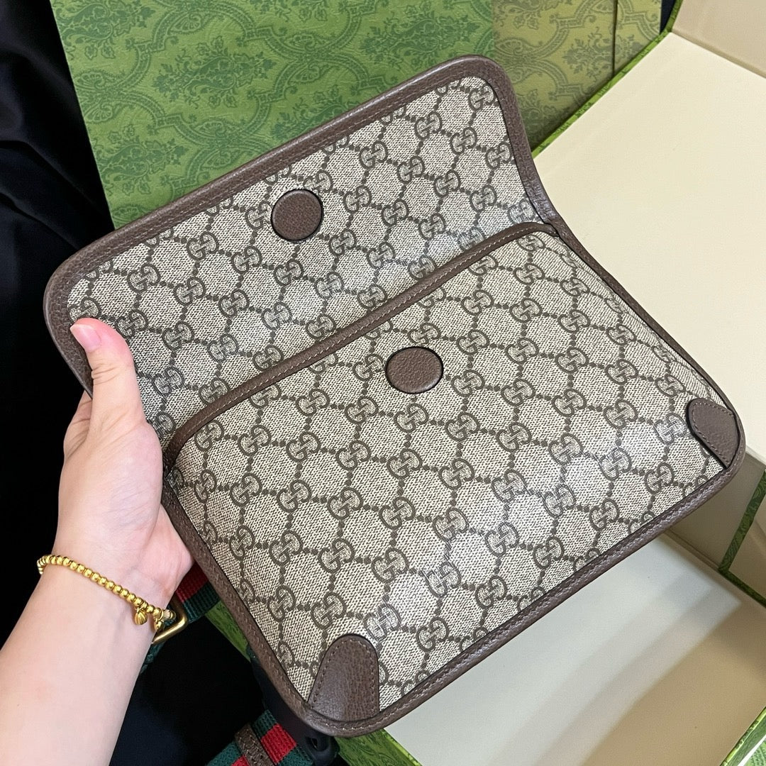 Gucci Vintage Monogram Canvas Belt Bag with Striped Webbing Strap