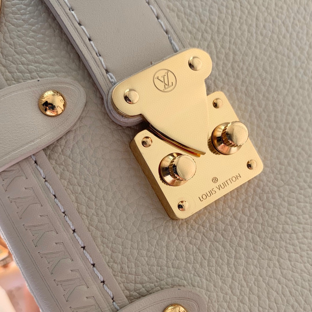 Louis Vuitton Petite Malle White Trunk Crossbody Bag with Gold Hardware