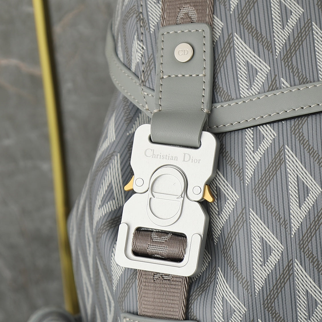 Dior Grey Geometric Pattern Canvas Drawstring Backpack with Buckles