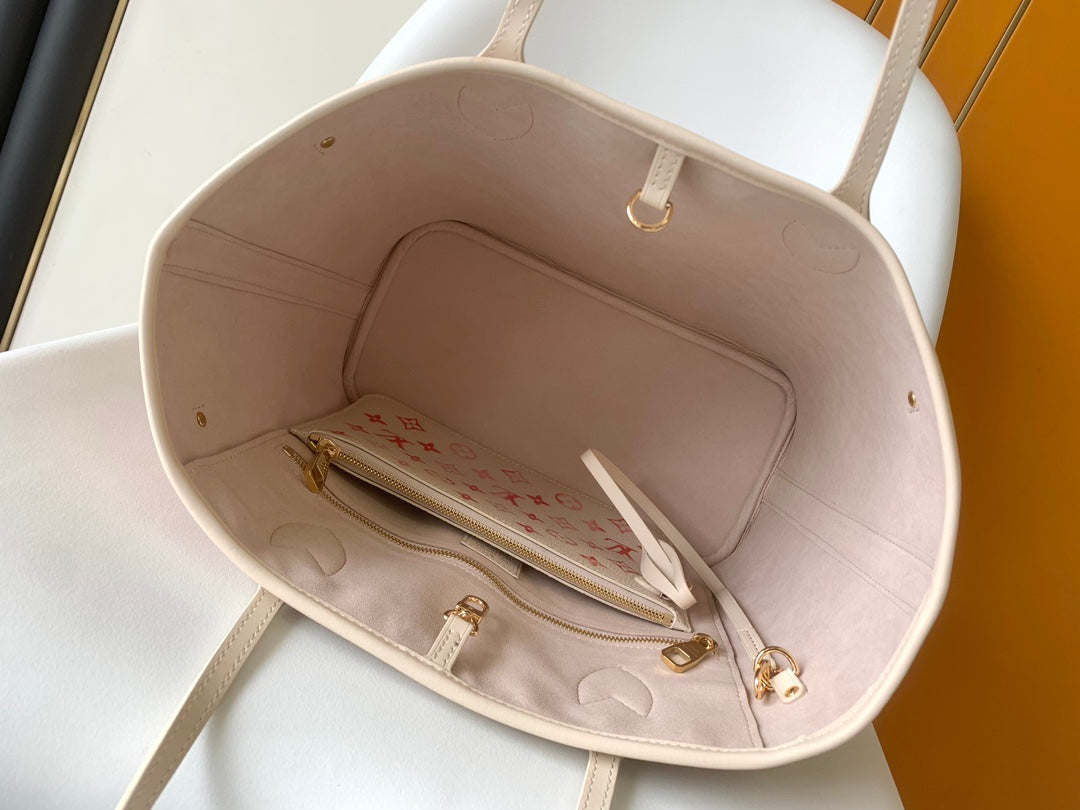 Louis Vuitton Cream Leather Tote Bag with Pink Gradient Monogram Pattern