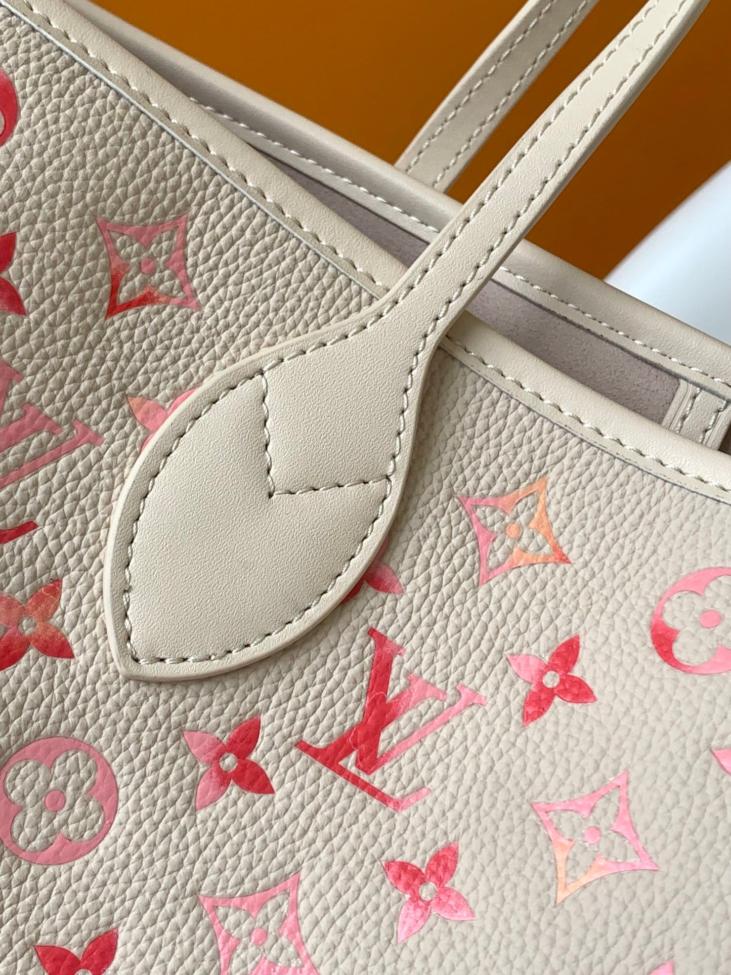 Louis Vuitton Cream Leather Tote Bag with Pink Gradient Monogram Pattern