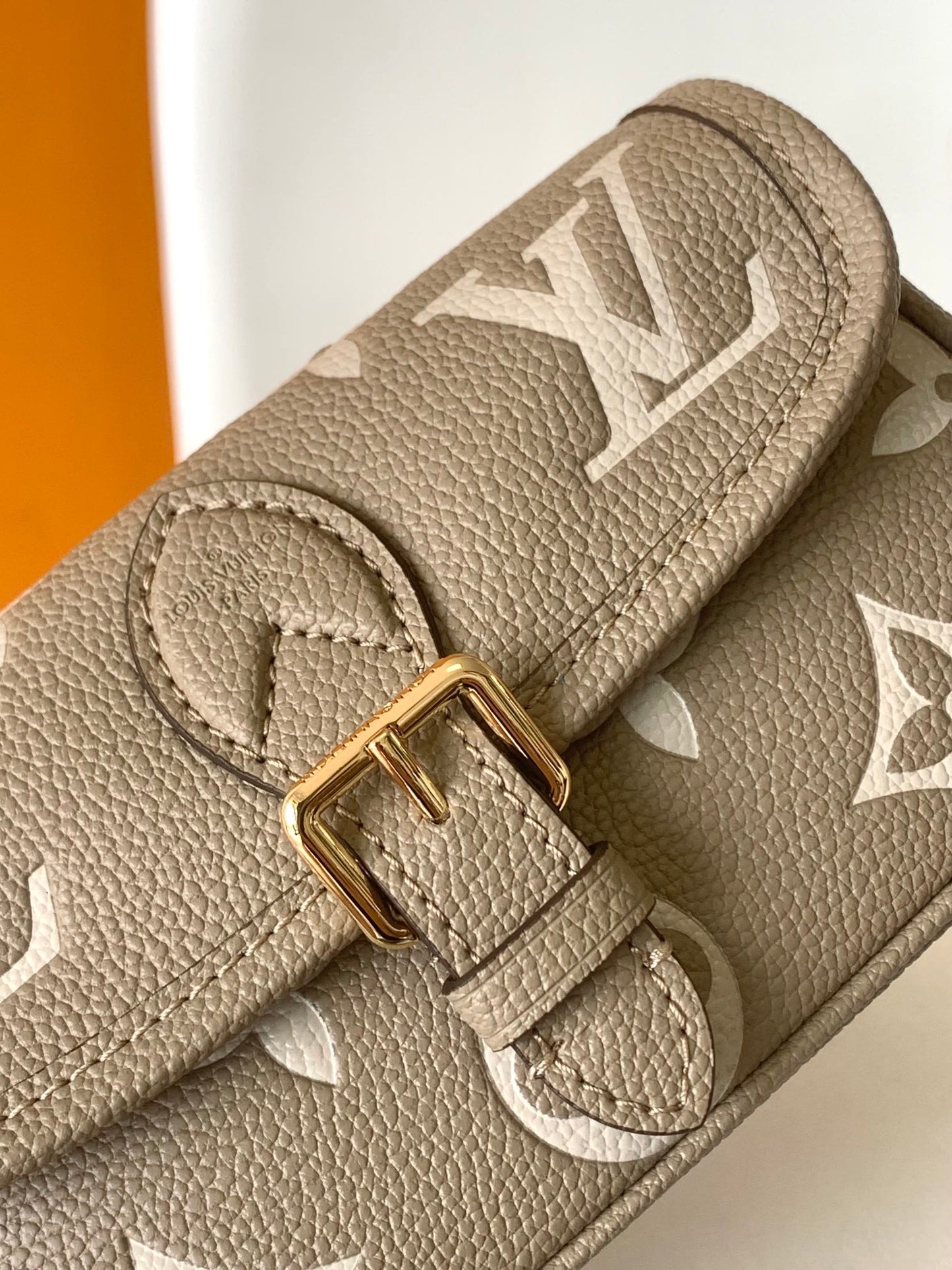 Louis Vuitton Taupe Monogram Leather Crossbody Shoulder Bag with Gold Hardware