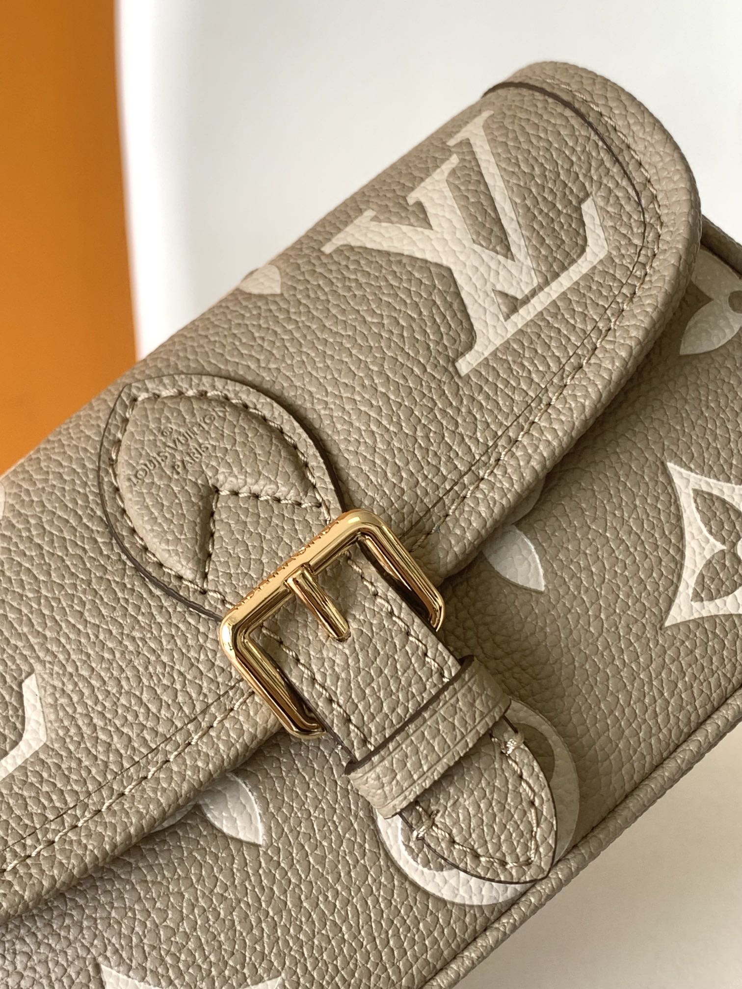 Louis Vuitton Taupe Monogram Leather Crossbody Shoulder Bag with Gold Hardware