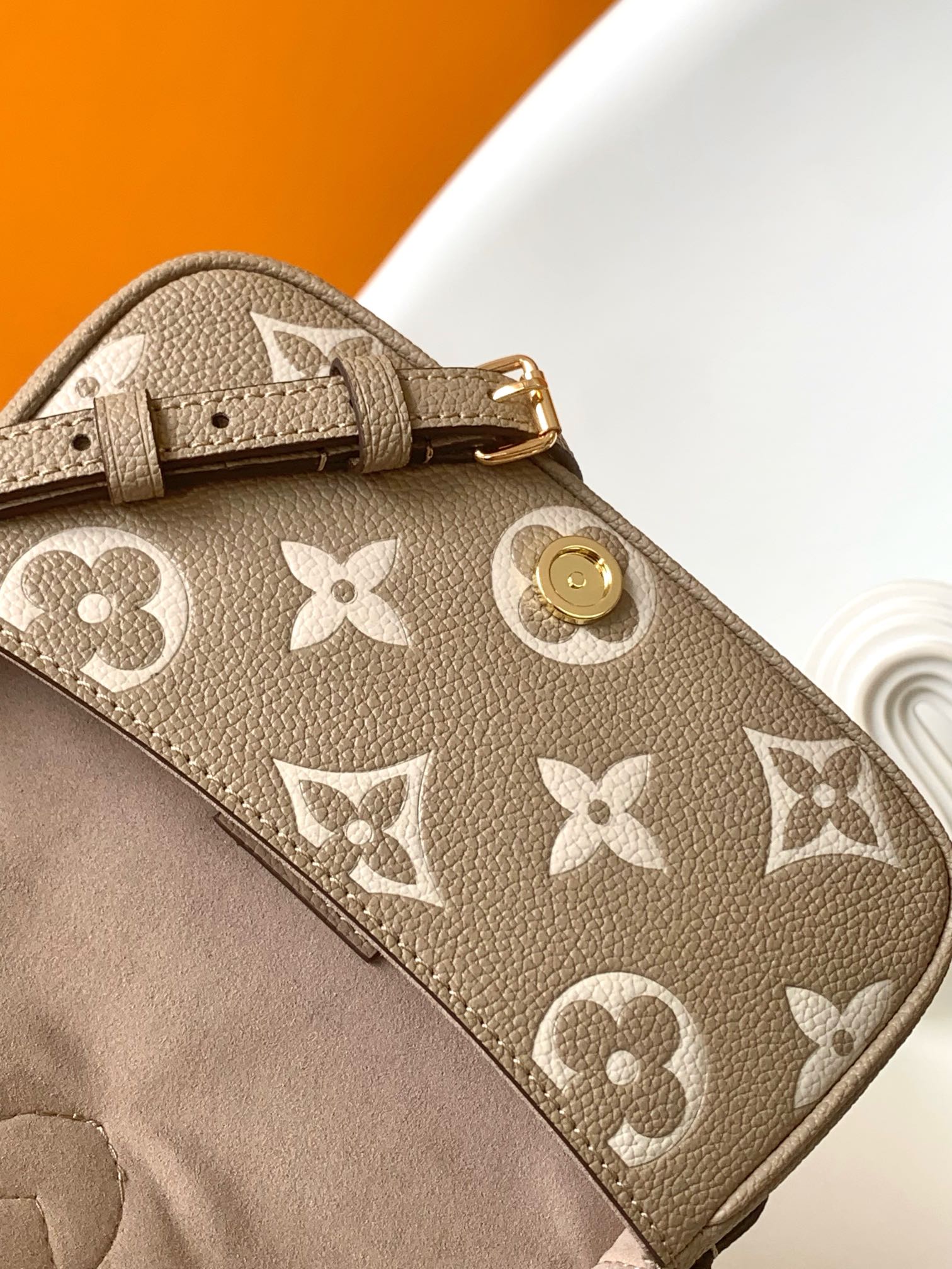 Louis Vuitton Taupe Monogram Leather Crossbody Shoulder Bag with Gold Hardware