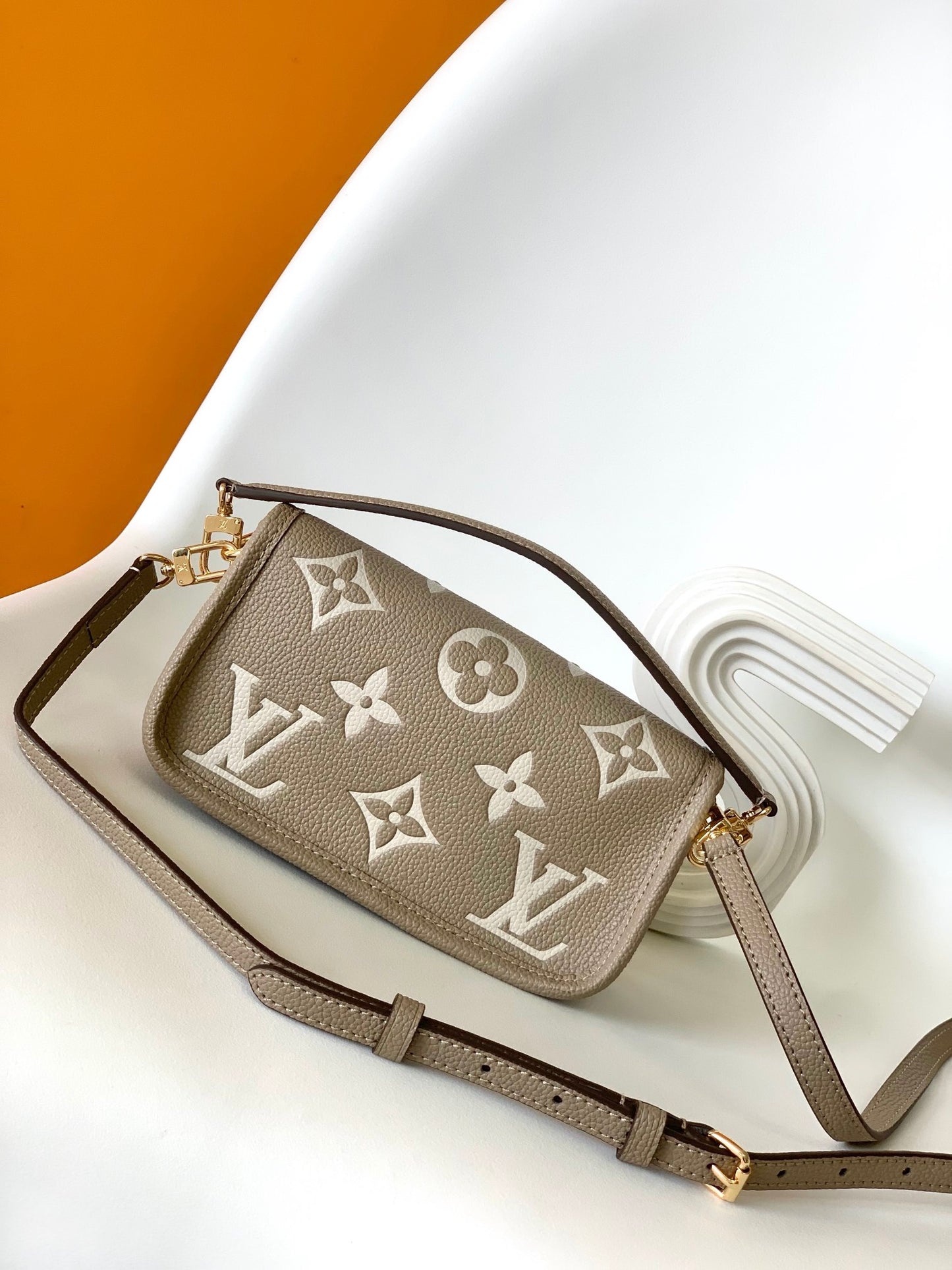 Louis Vuitton Taupe Monogram Leather Crossbody Shoulder Bag with Gold Hardware