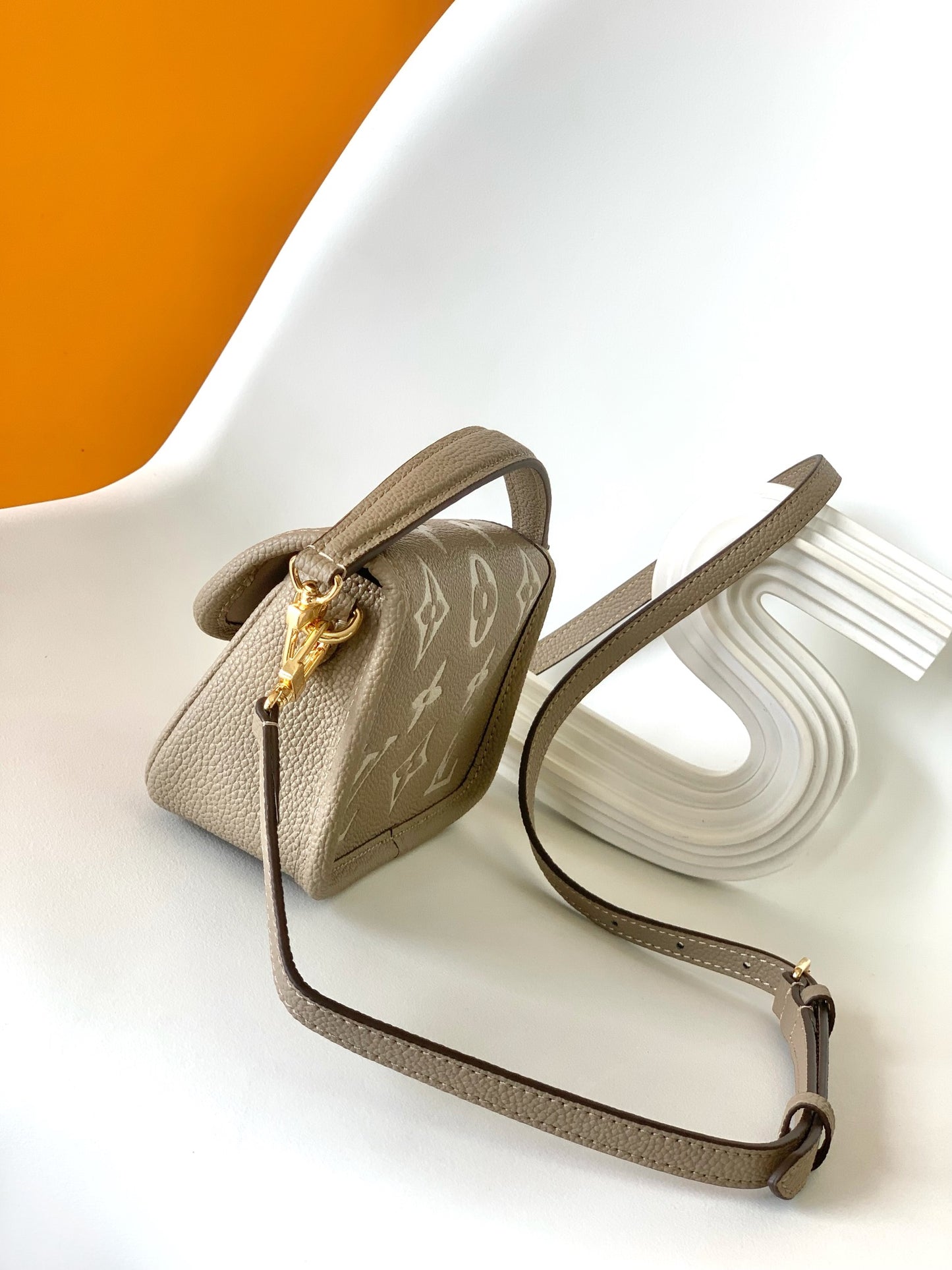 Louis Vuitton Taupe Monogram Leather Crossbody Shoulder Bag with Gold Hardware