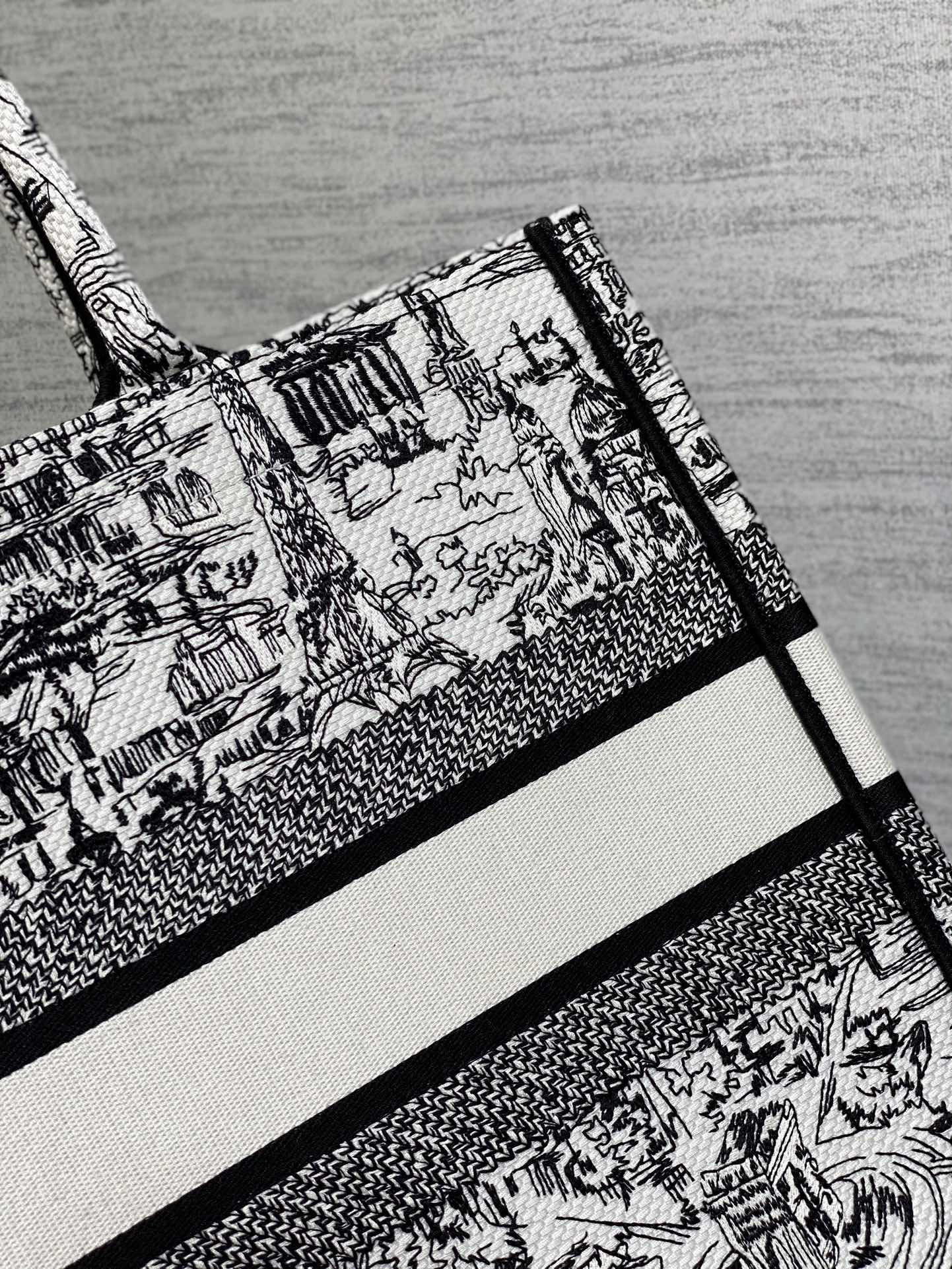 Christian Dior Large Book Tote Bag Plan de Paris Embroidery - Black and White
