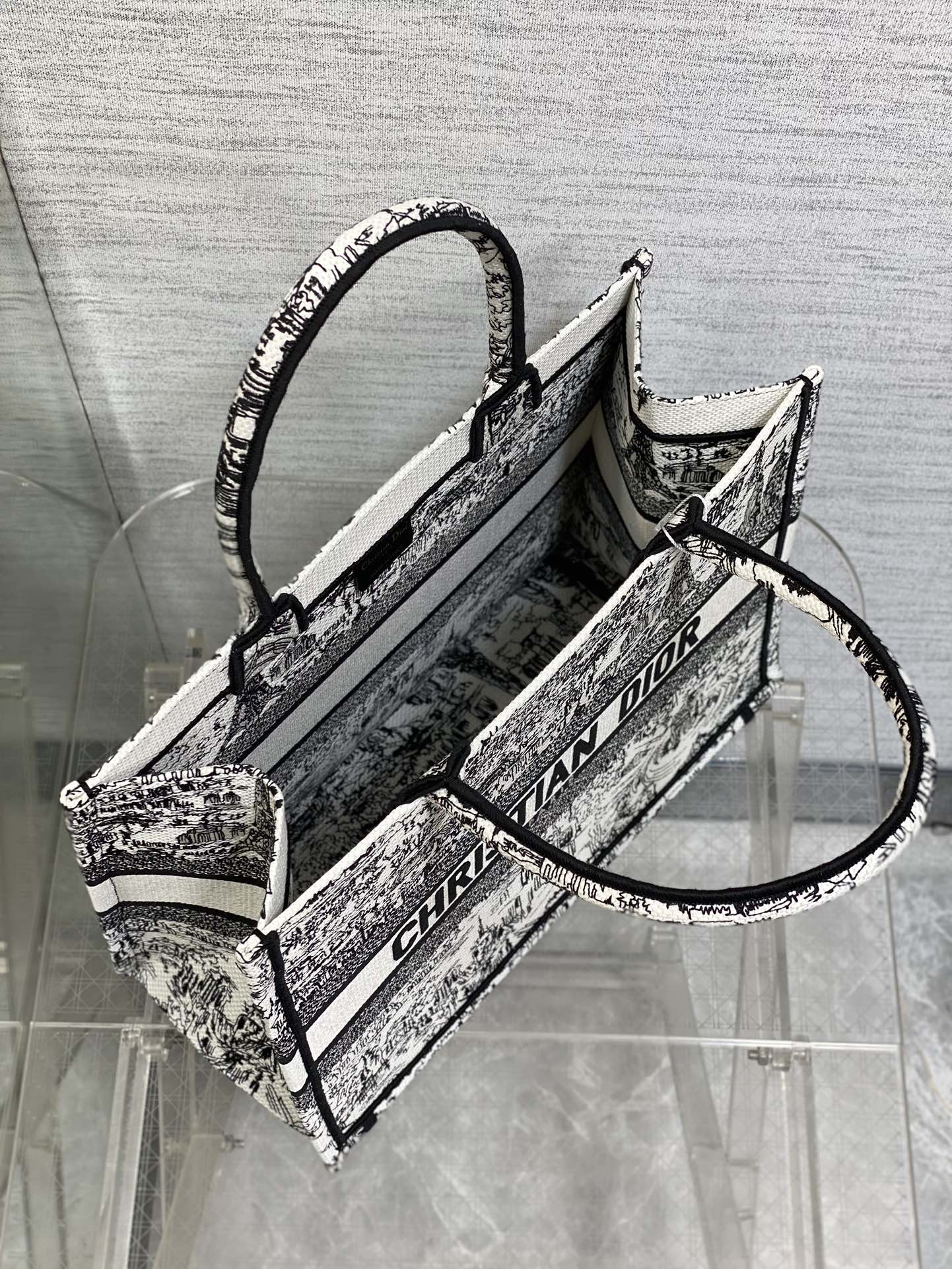 Dior Luxury Black and White Paris Landmark Canvas Tote Bag