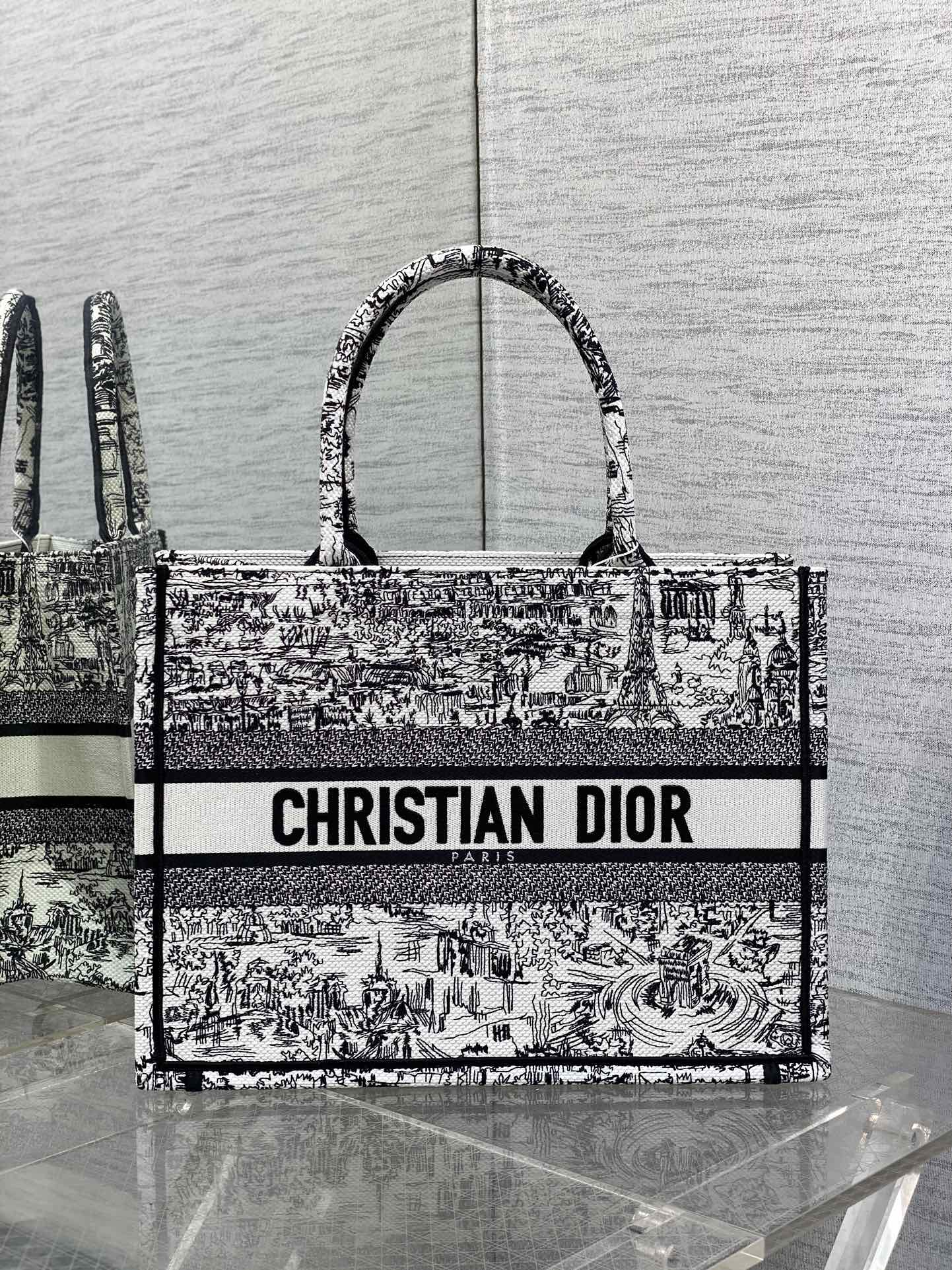 Dior Paris Plan Map Print Canvas Tote Bag Black and White Shoulder Handbag