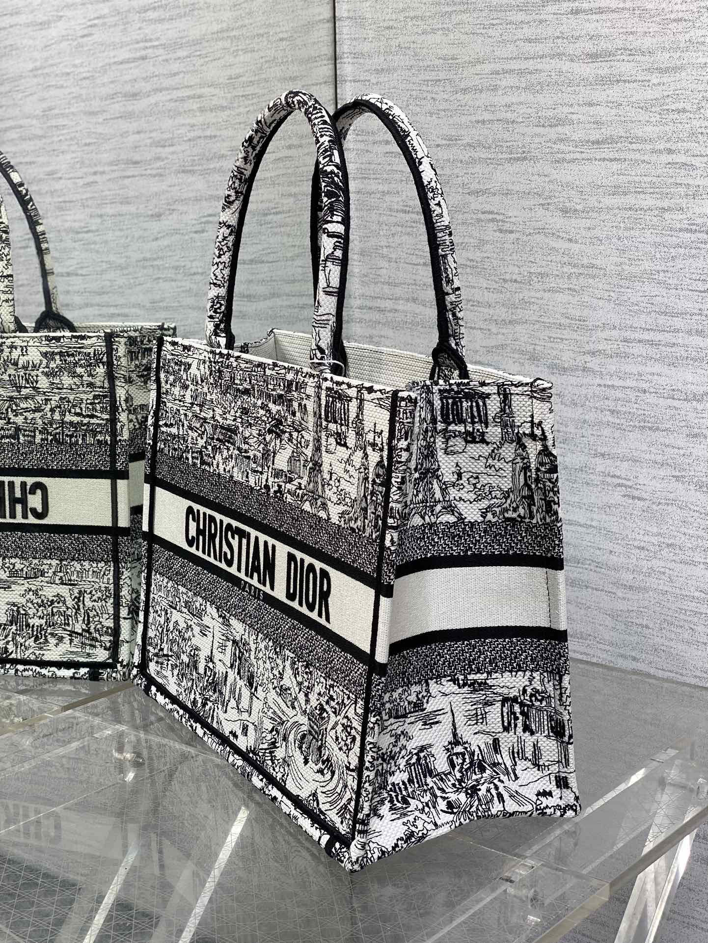 Dior Paris Plan Map Print Canvas Tote Bag Black and White Shoulder Handbag