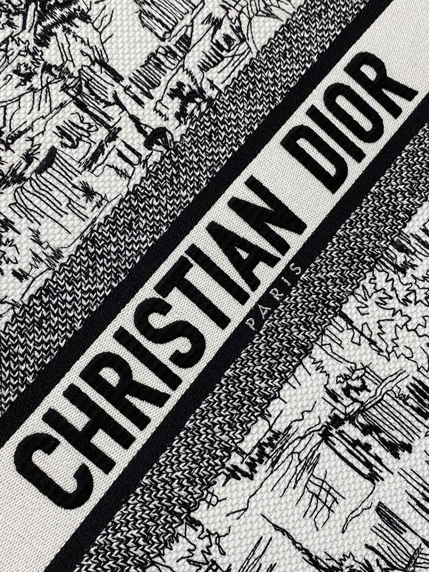 Christian Dior Large Book Tote - Black and White Toile de Jouy Embroidery