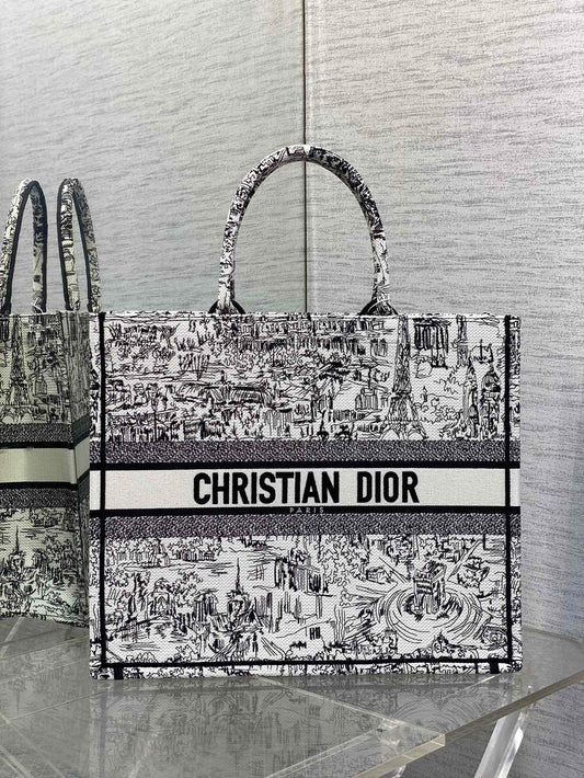 Dior Vintage Paris Toile Sketch Canvas Tote Bag with Handles