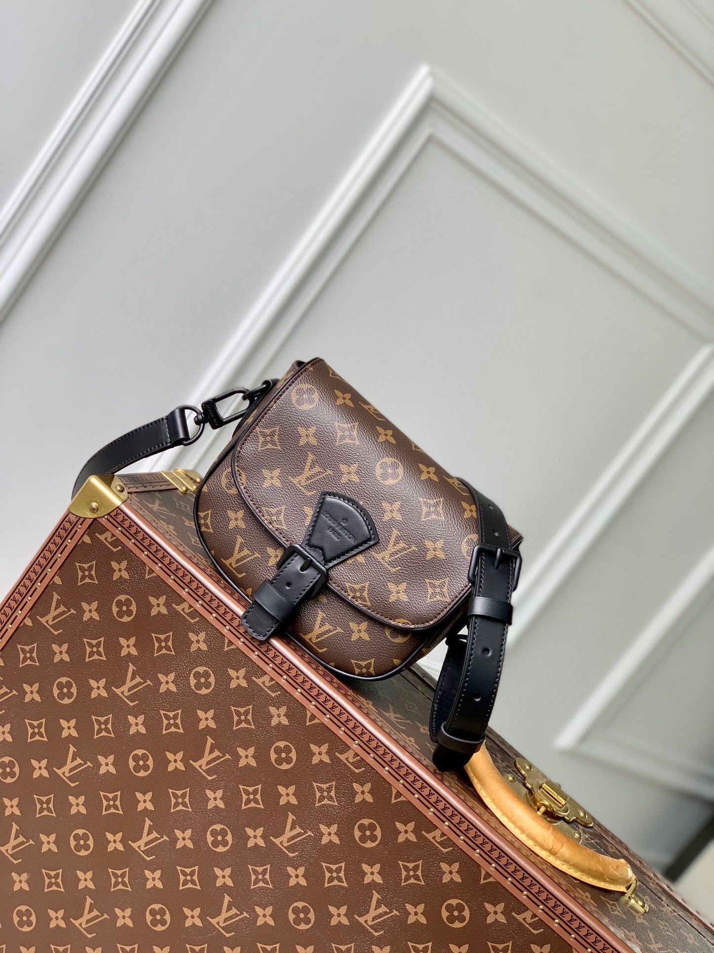 Louis Vuitton Monogram Canvas Crossbody Bag with Black Leather Trim &amp; Hardware