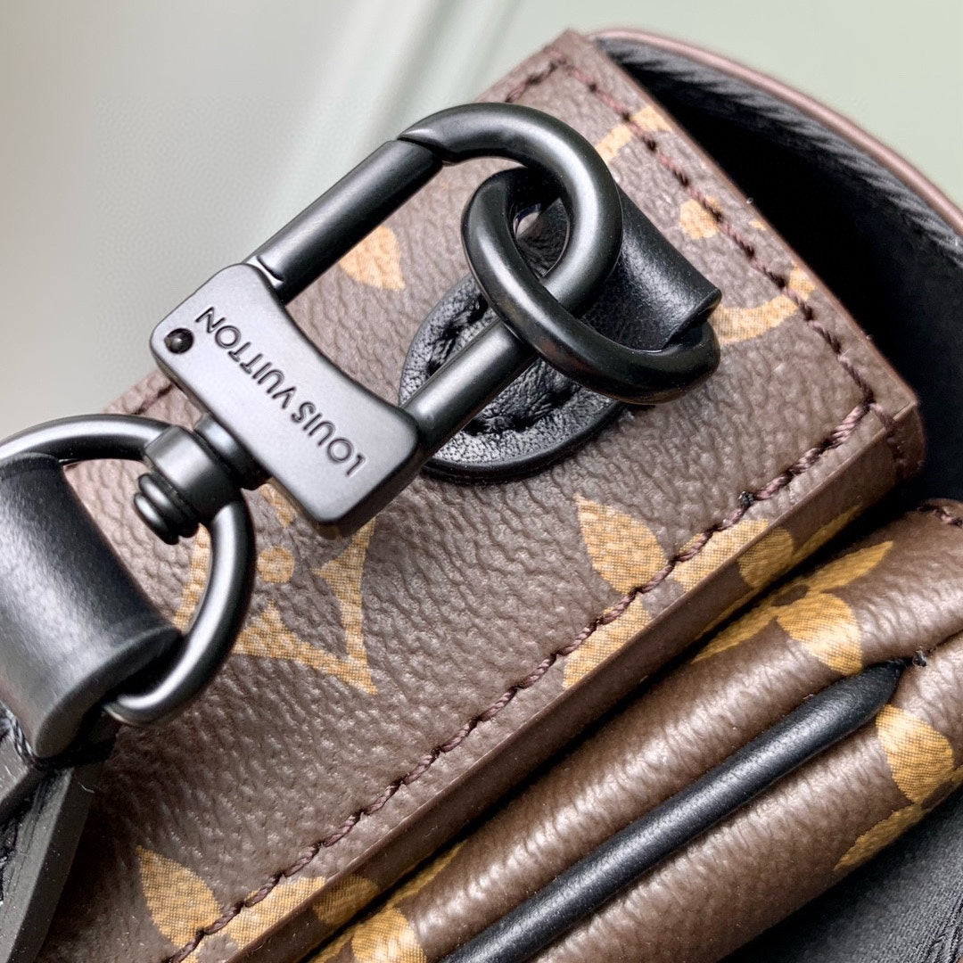 Louis Vuitton Monogram Canvas Crossbody Bag with Black Leather Trim &amp; Hardware