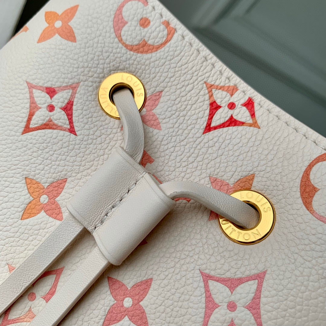 Louis Vuitton White and Pink Monogram Drawstring Bucket Bag Luxury Crossbody Handbag
