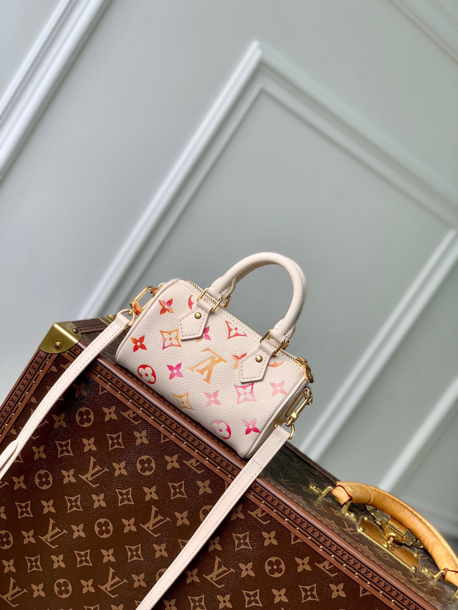 Louis Vuitton Chic White Multicolor Monogram Mini Crossbody Bag with Top Handles
