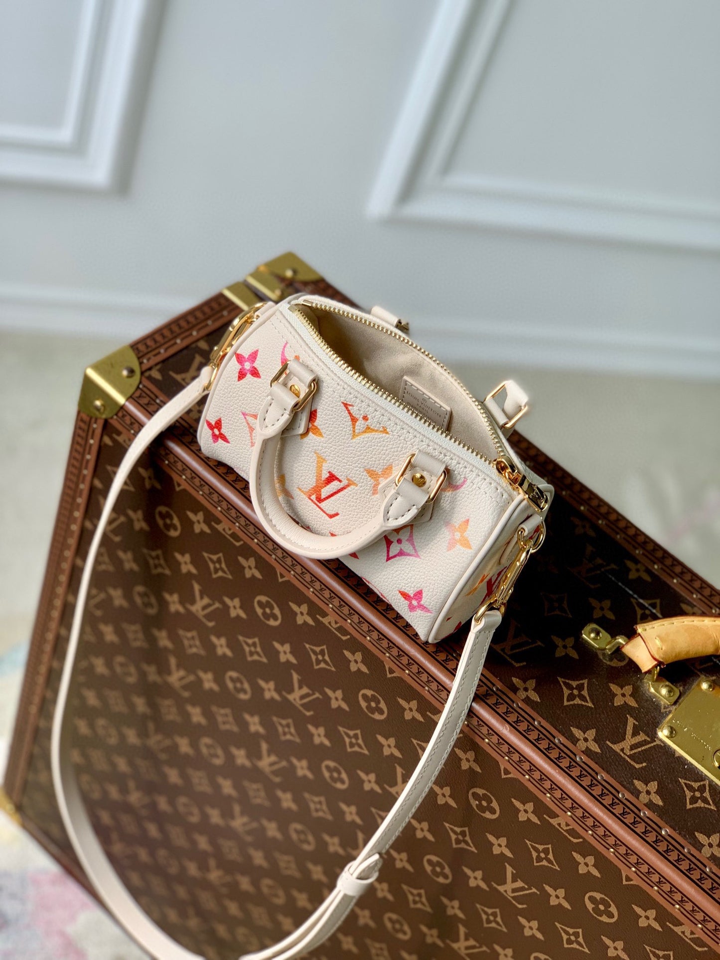 Louis Vuitton Chic White Multicolor Monogram Mini Crossbody Bag with Top Handles