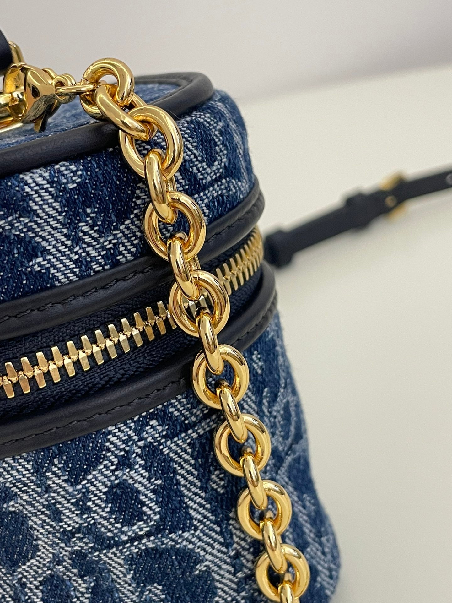 Dior Vintage Blue Monogram Vanity Case Crossbody Bag with Top Handle