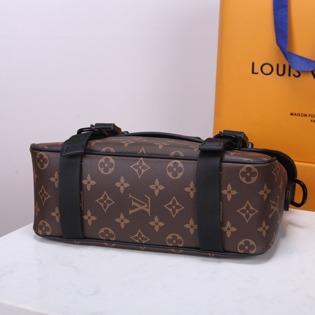Louis Vuitton Brown Monogram Canvas Messenger Bag with Adjustable Strap and Buckles