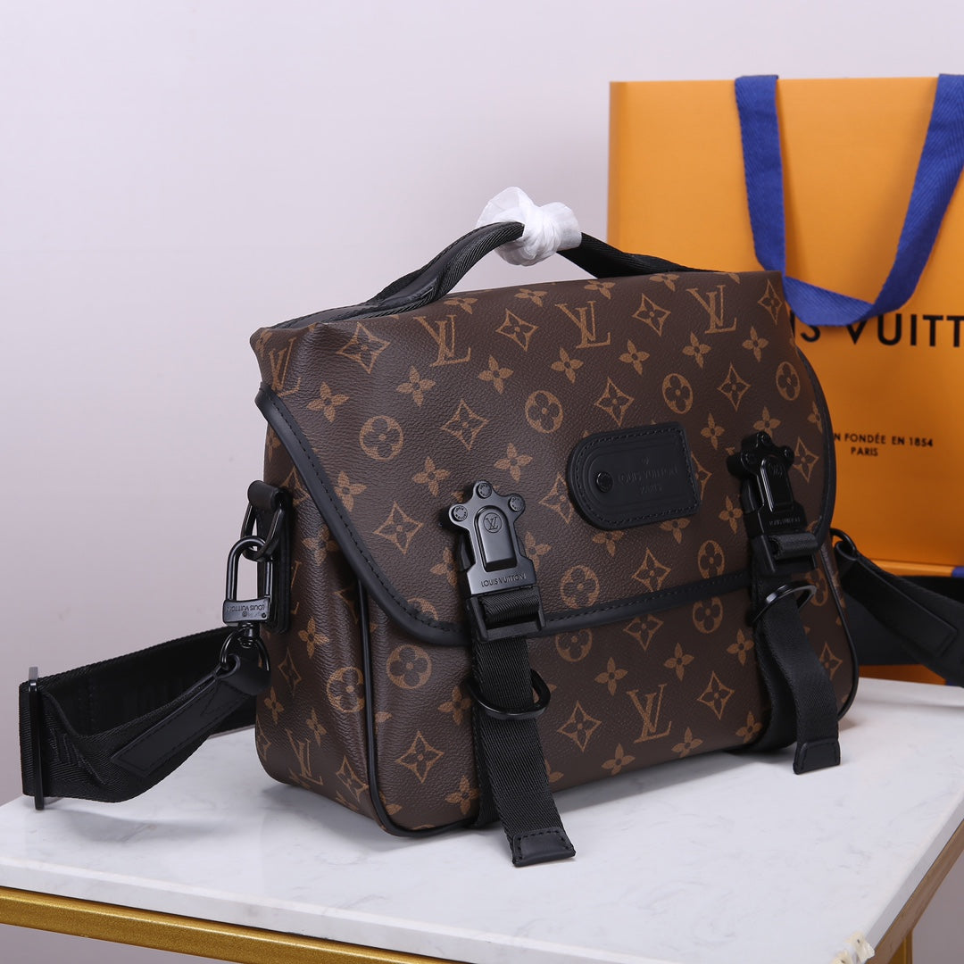 Louis Vuitton Brown Monogram Canvas Messenger Bag with Adjustable Strap and Buckles
