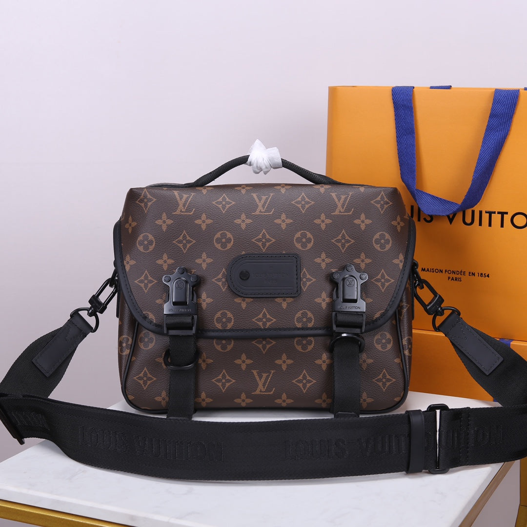 Louis Vuitton Brown Monogram Canvas Messenger Bag with Adjustable Strap and Buckles