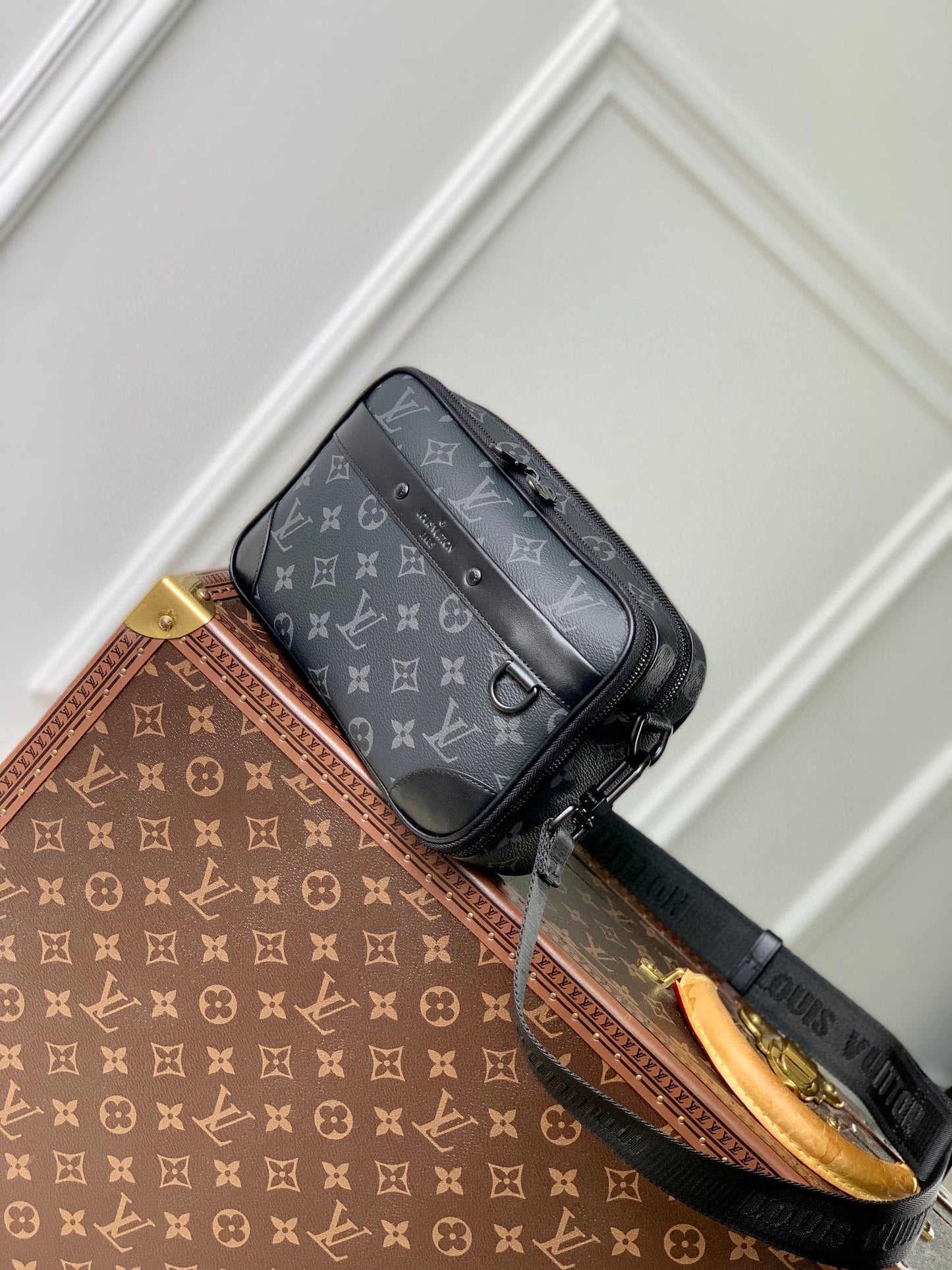 Louis Vuitton Luxury Black Monogram Canvas Crossbody Messenger Bag