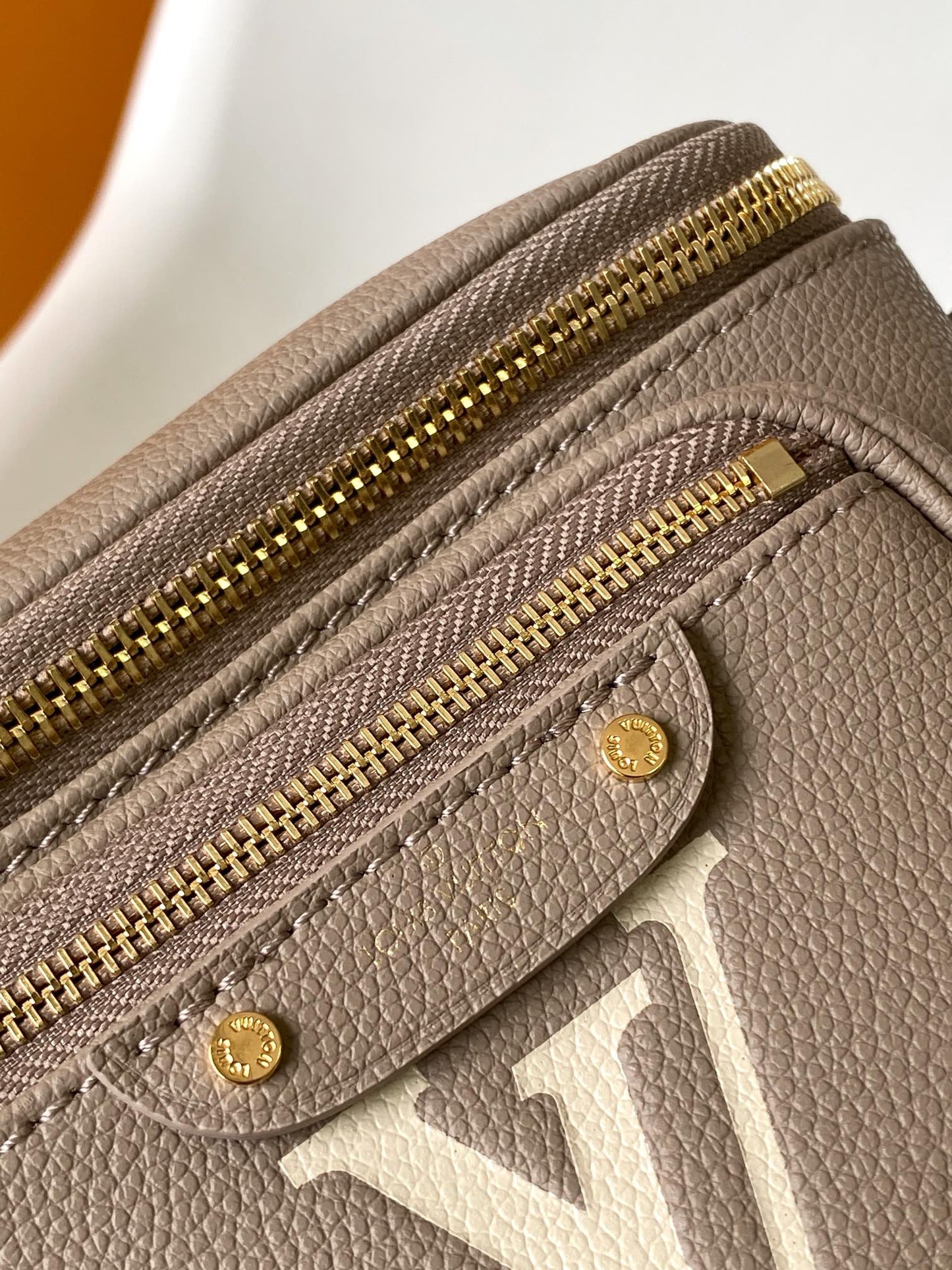 Louis Vuitton Taupe Embossed Leather Crossbody Bag with Gold Chain Strap