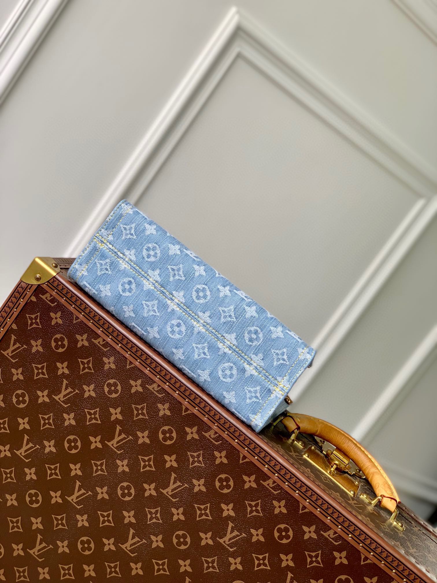 Louis Vuitton Chic Light Blue Denim Monogram Handbag with Braided Handle