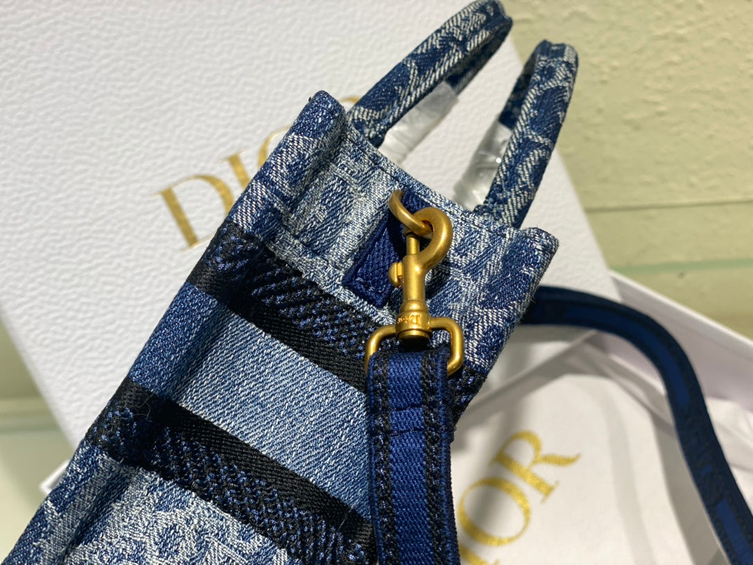 Dior Blue Monogram Canvas Mini Tote Bag with Shoulder Strap