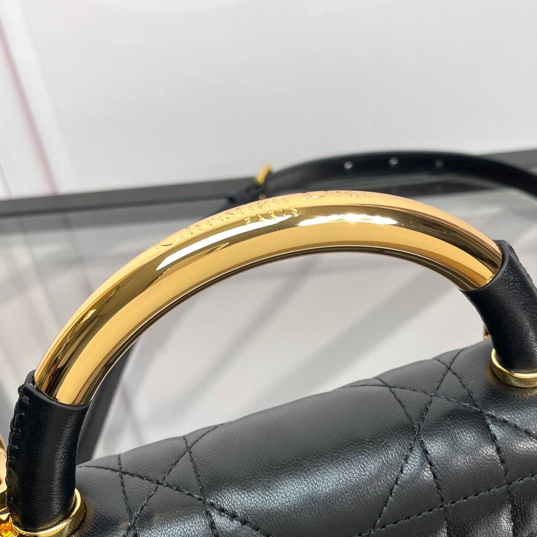Dior Classic Black Quilted Leather Handbag with Gold Clasp and Top Handle