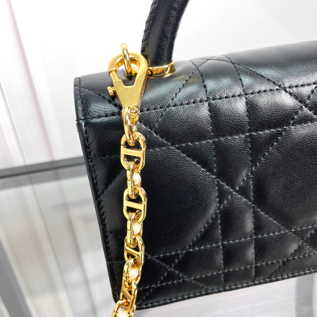 Dior Classic Black Quilted Leather Handbag with Gold Clasp and Top Handle
