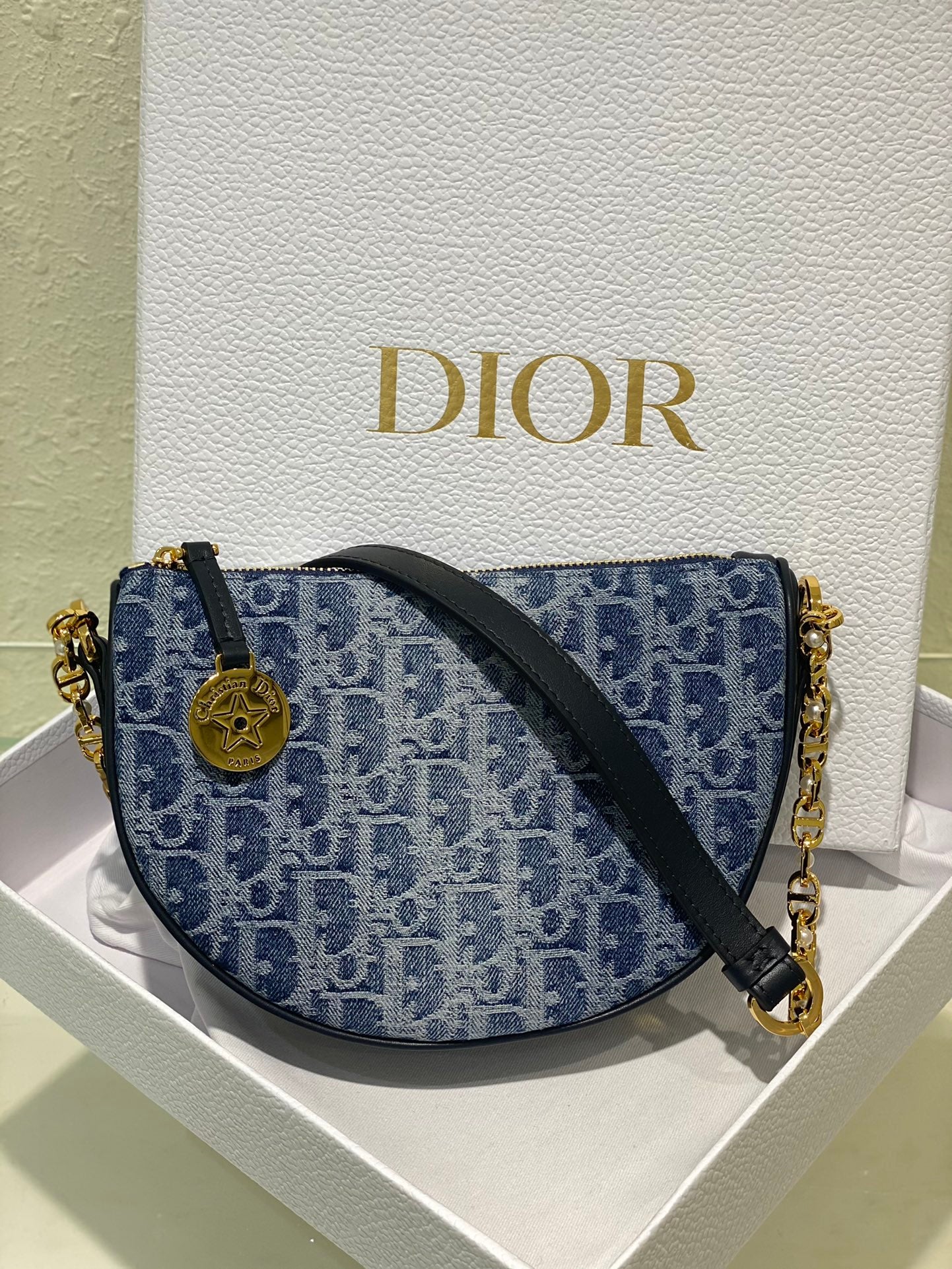 Dior Saddle Pouch with Strap - Blue Dior Oblique Jacquard