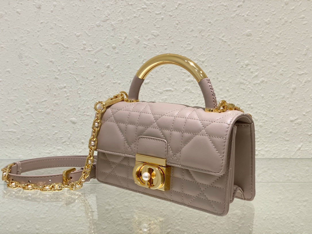 Dior Chic Pale Pink Quilted Crossbody Bag with Gold Chain and Top Handle