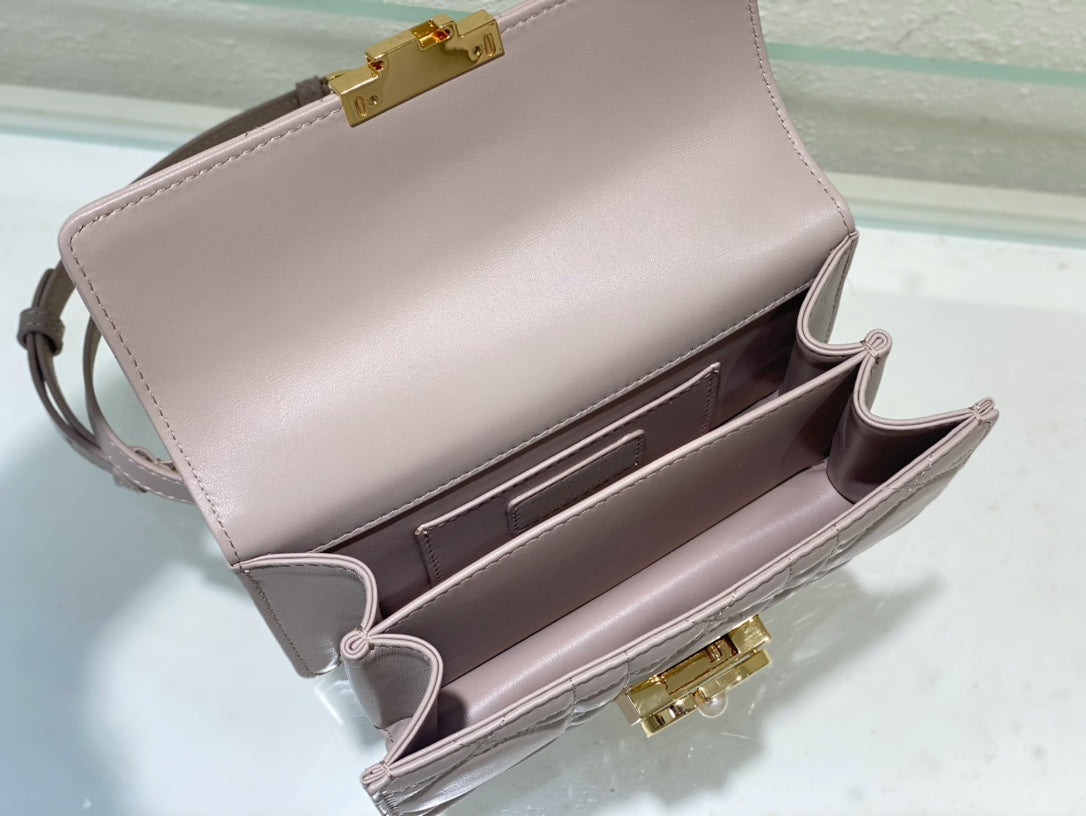 Dior Chic Pale Pink Quilted Crossbody Bag with Gold Chain and Top Handle