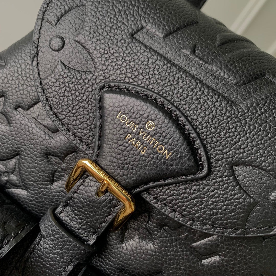 Louis Vuitton Black Embossed Leather Mini Backpack with Buckle Details