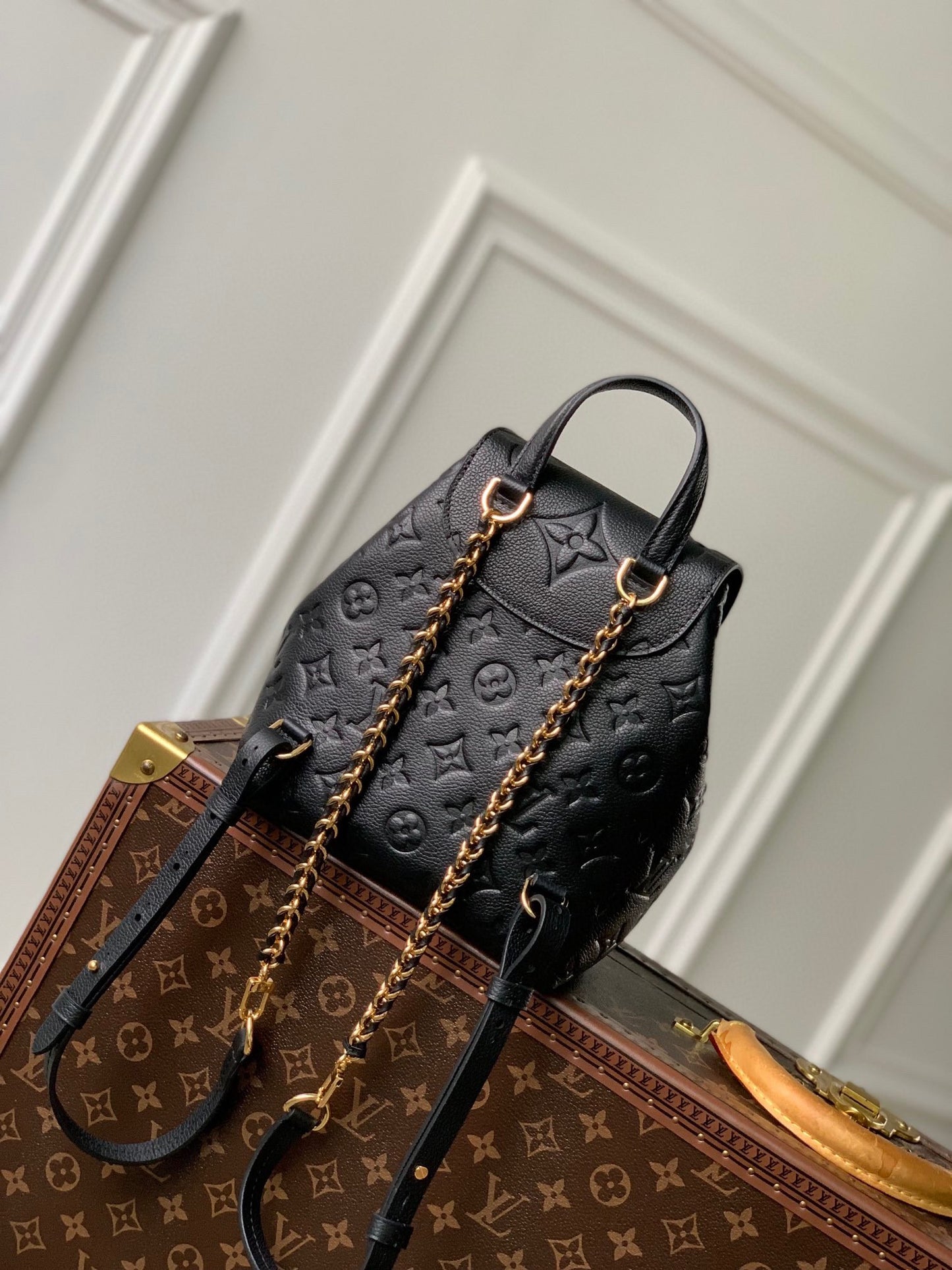 Louis Vuitton Black Embossed Leather Mini Backpack with Buckle Details