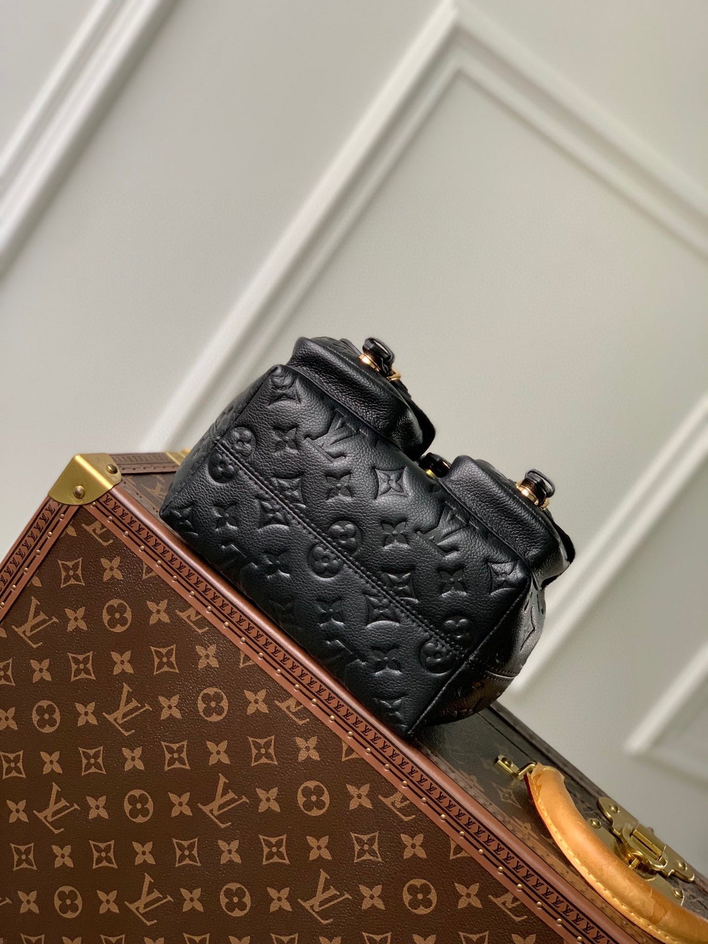 Louis Vuitton Black Embossed Leather Mini Backpack with Buckle Details
