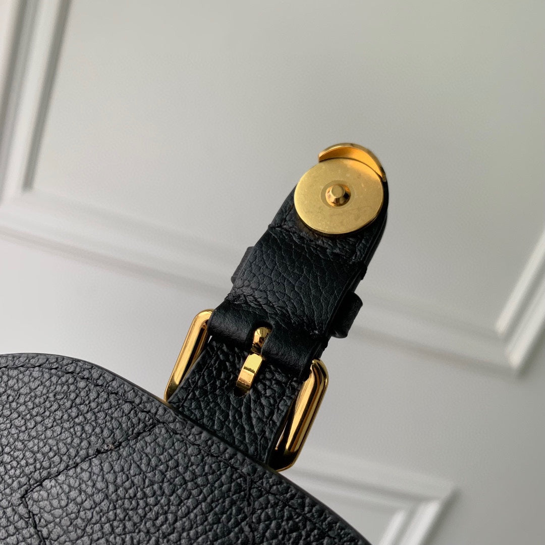 Louis Vuitton Black Embossed Leather Mini Backpack with Buckle Details