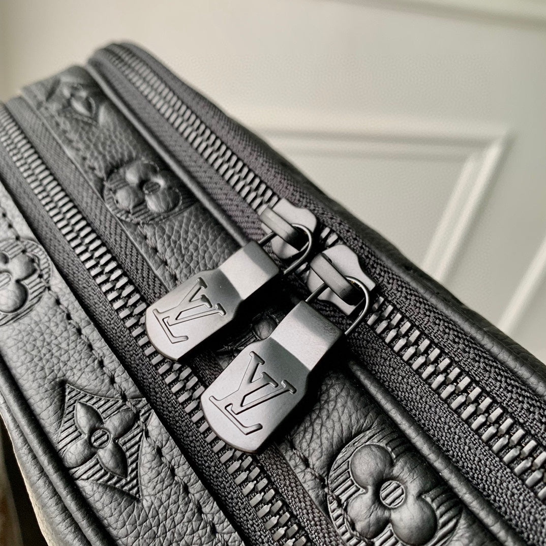 Louis Vuitton Black Embossed Monogram Crossbody Messenger Shoulder Bag