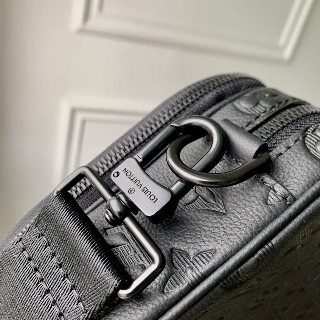 Louis Vuitton Black Embossed Monogram Crossbody Messenger Shoulder Bag
