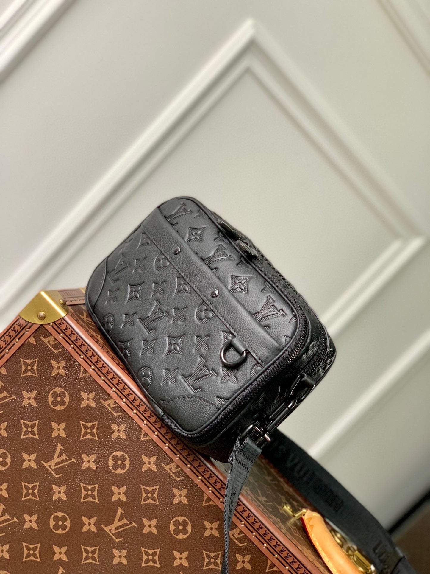 Louis Vuitton Black Embossed Monogram Crossbody Messenger Shoulder Bag
