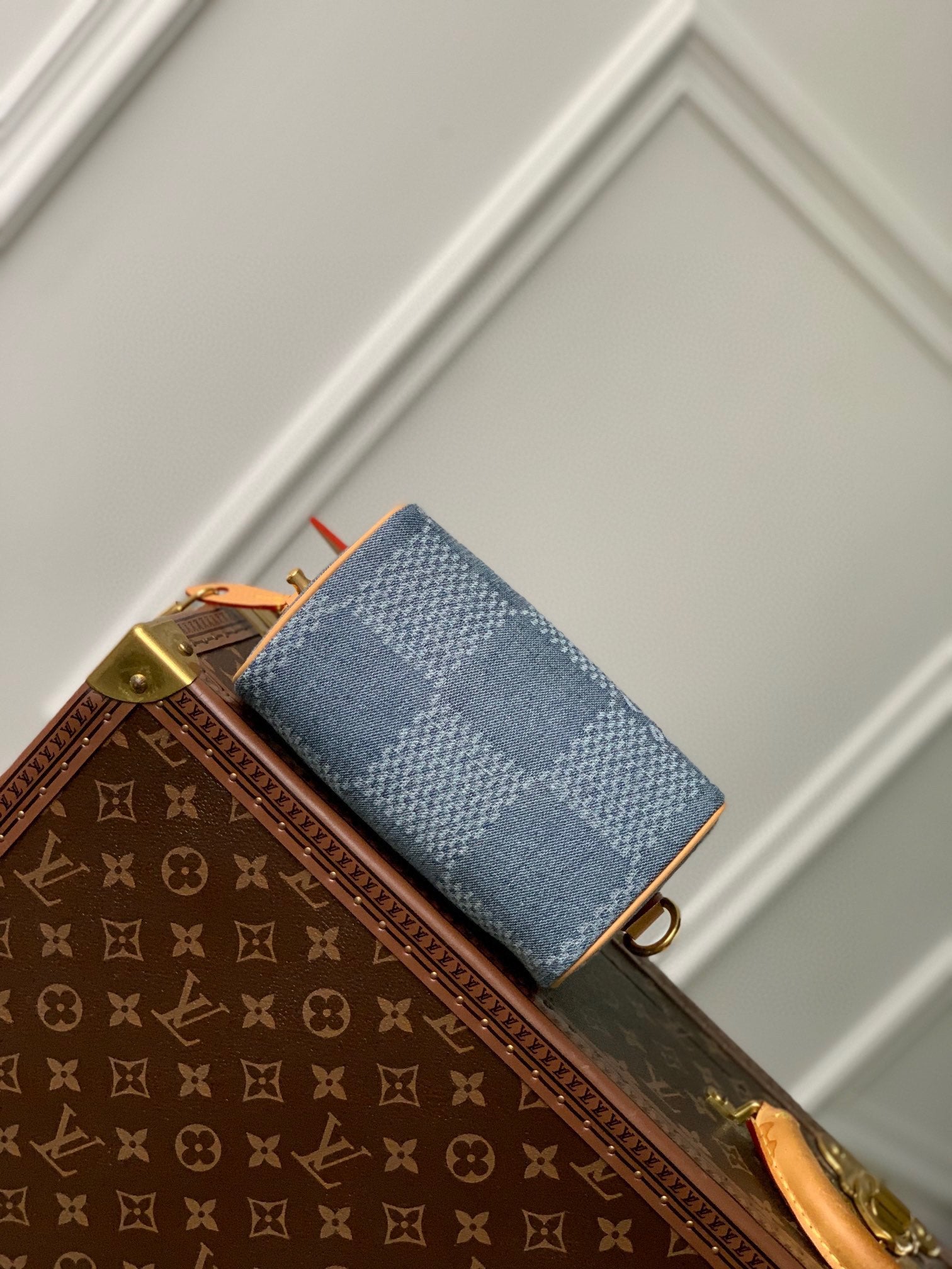 Louis Vuitton Blue Checkered Denim Mini Crossbody Bag with Leather Trim