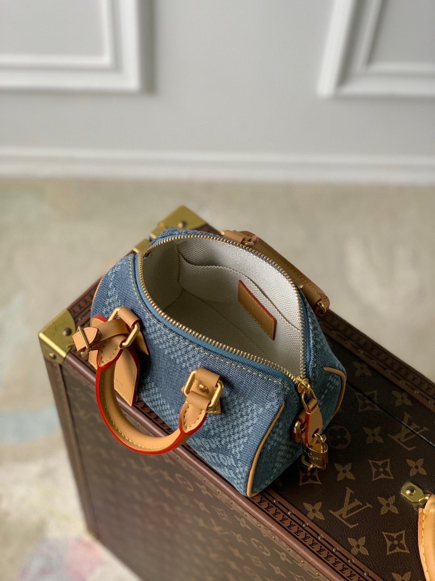 Louis Vuitton Blue Checkered Denim Mini Crossbody Bag with Leather Trim