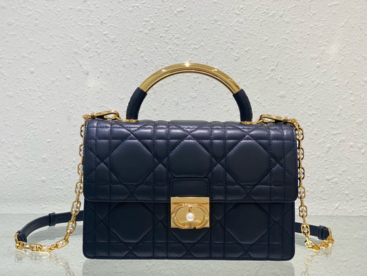Dior Classic Navy Blue Quilted Leather Flap Bag with Gold Hardware