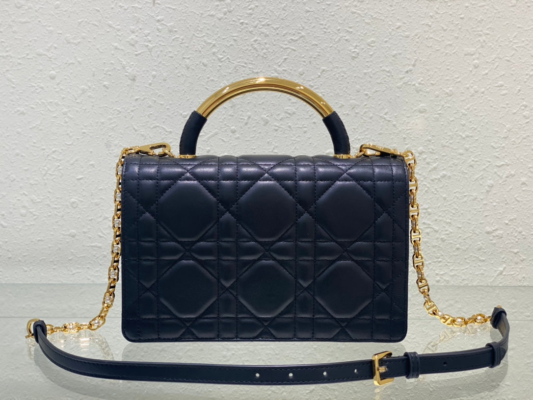 Dior Classic Navy Blue Quilted Leather Flap Bag with Gold Hardware