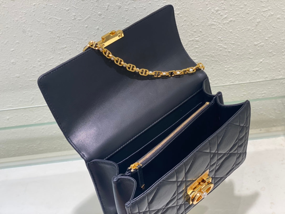 Dior Miss Dior Quilted Lambskin Top Handle Bag - Navy Blue