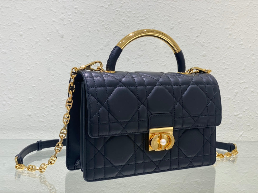 Dior Classic Navy Blue Quilted Leather Flap Bag with Gold Hardware