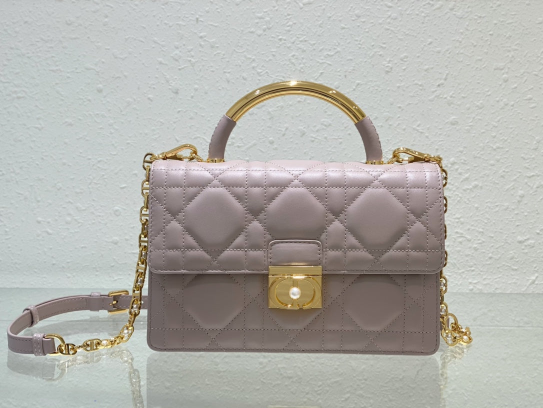 Dior Elegant Lavender Quilted Leather Handbag with Gold Chain Strap