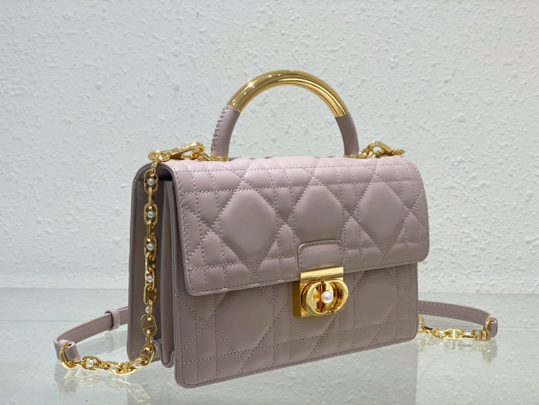 Miss Dior Top Handle Bag - Lilac Quilted Lambskin with Gold Hardware
