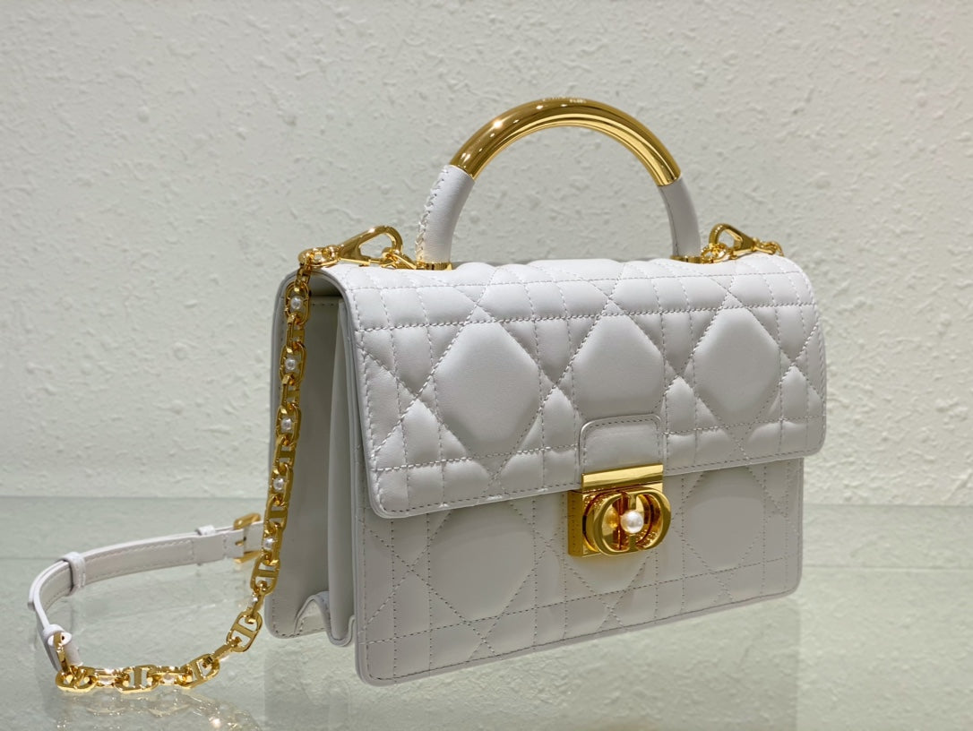 Christian Dior Miss Dior Mini Bag in White Quilted Cannage Leather with Gold Top Handle